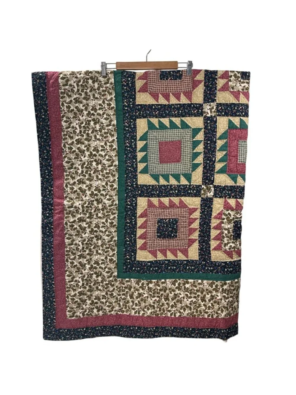 Handmade Stitched Patchwork Quilt Multi Colored Measures Approx 84 in. X 124 in.